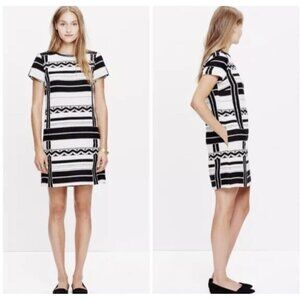 Madewell Aztec Jacquard Textured Shift Mini Dress Black White S 6 Leather Trim